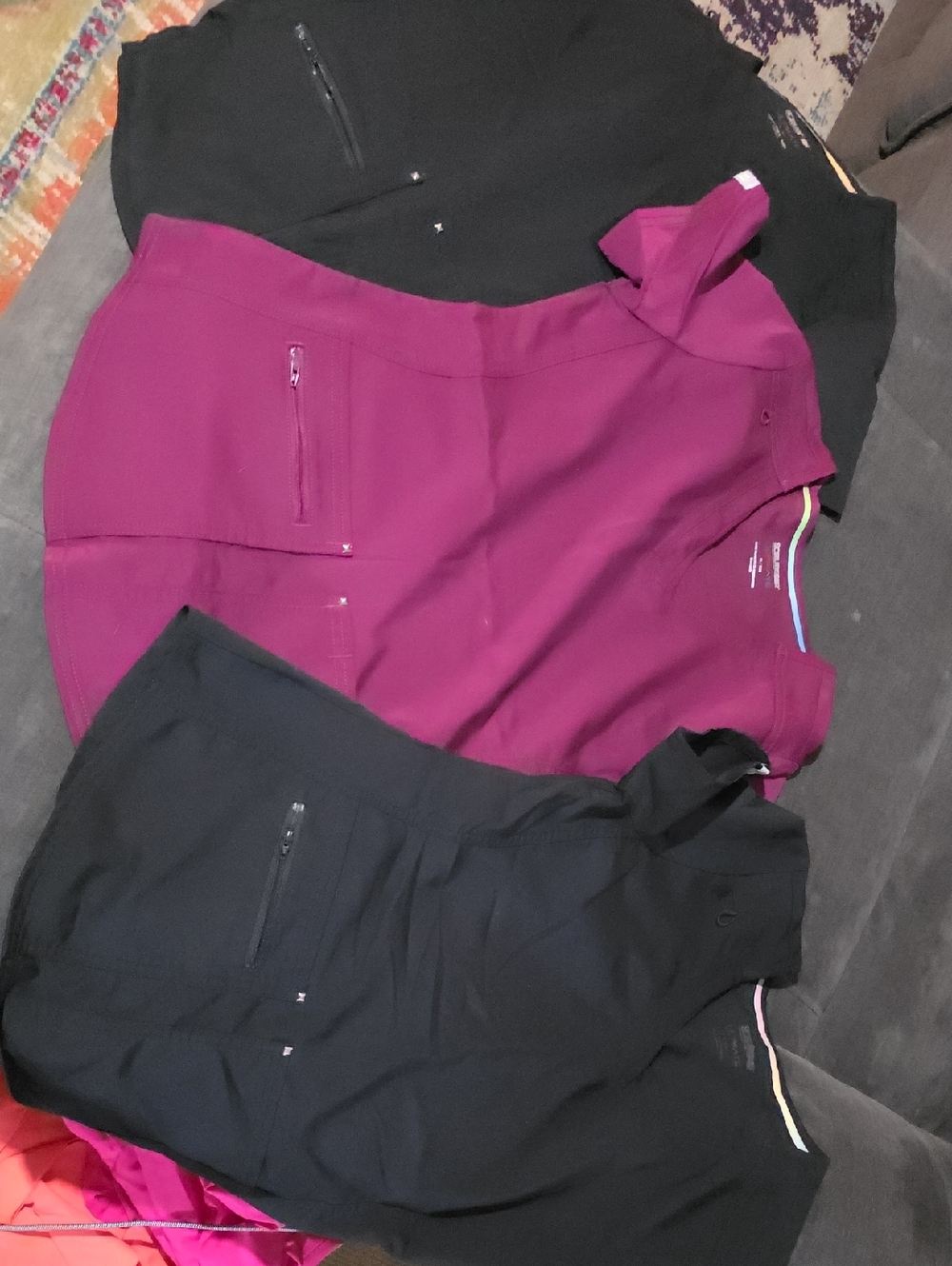 Scrubstar 2 Black, 1 Purple V-Neck Medical Top with Contrast Trim